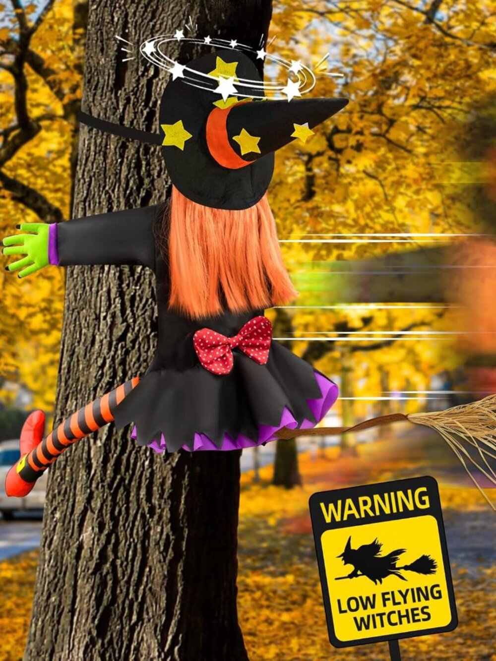 Halloween Decorations Outdoor Crashing Witch: 44'' Flying Crashed Witches Hangin